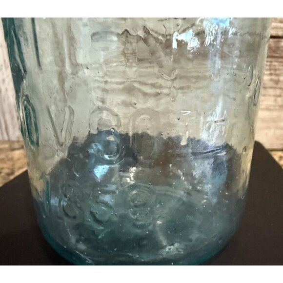 Mason's Hero Cross Patent Nov. 30 1858 Blue Glass Canning Jar Pint Size - Picture 15 of 16